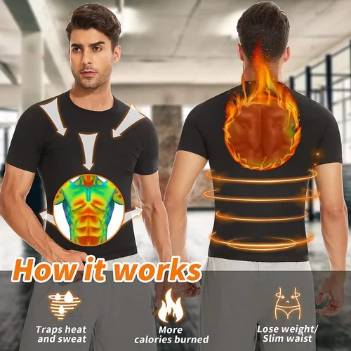Miniatura 3 de SHAPERIN Camiseta de sauna para hombre, camiseta de sauna para atrapar el calor, traje de sauna, chaleco de sudor, moldeador de cuerpo, gimnasio