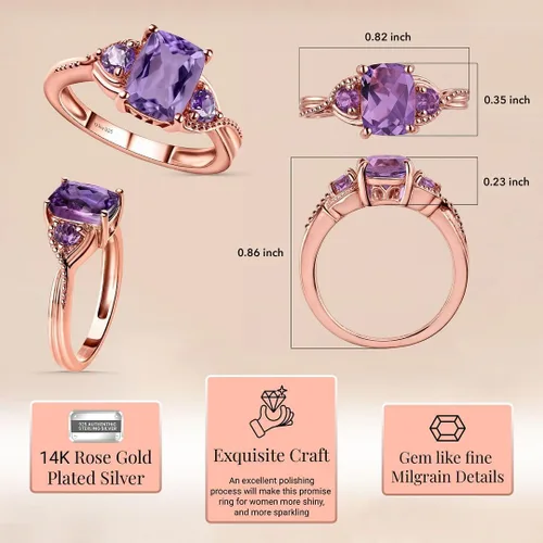 Miniatura 3 de Shop LC Purple Amethyst Ring Promise Engagement Rings for Women 14K Rose Gold Plated in 925 Sterling Silver Bride Wedding Amethyst Jewelry for Women