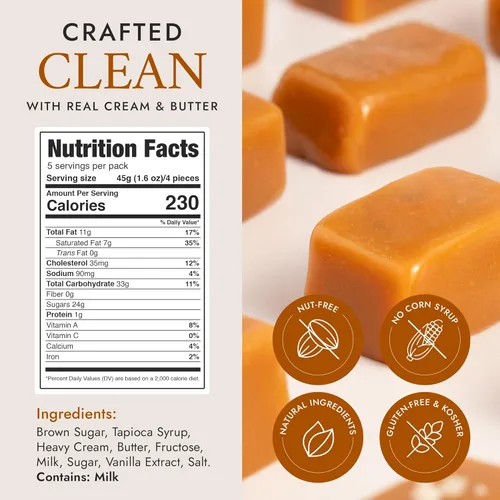 Miniatura 2 de Béquet Caramel - Clásico - Caramelo envuelto individualmente - Caramelo gourmet - Hecho en Montana - Kosher (Estrella D) y sin gluten - Bolsa