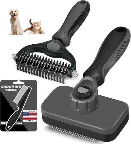 Miniatura 12 de 3 piezas de cepillo de limpieza autolimpiante, rastrillo de aseo de mascotas y peine de pulgas para perros, gatos y caballos Peine
