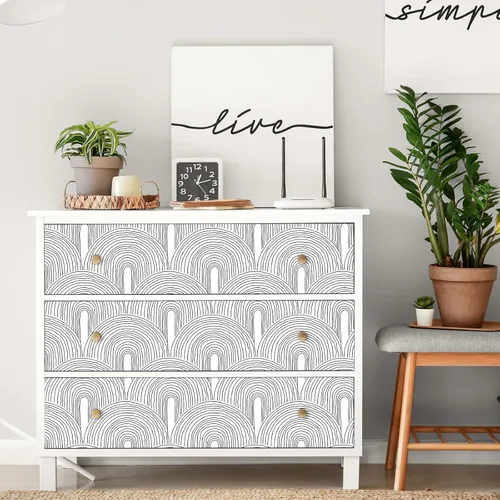 Miniatura 2 de Livelynine - Papel de colgadura adhesivo minimalista en blanco y negro de mediados del siglo moderno, papel tapiz extraíble con acento de arco