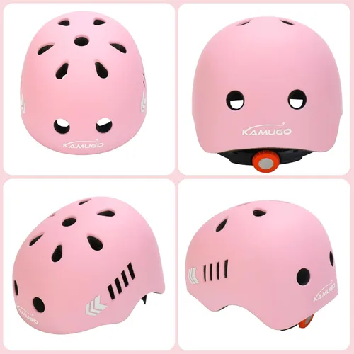 Miniatura 2 de KAMUGO - Juego de cascos de bicicleta para niños, casco ajustable para niños de 2 a 8 años, niños y niñas, con equipo de protección deportiva, Rosa
