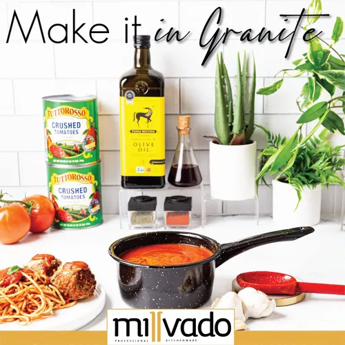 Miniatura 2 de Millvado Cacerola de granito de 1 cuarto de galón, ollas naturalmente antiadherentes, utensilios de cocina esmaltados moteados, sartén pequeña