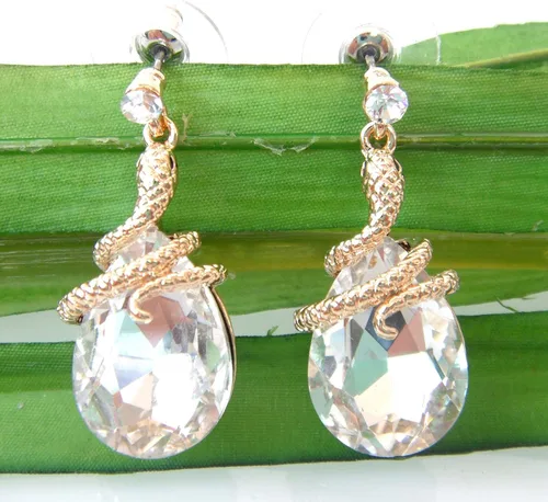 Miniatura 58 de Navachi Pendientes colgantes de gota de serpiente con forma de pera multicolor de cristal chapado en oro de 18 quilates