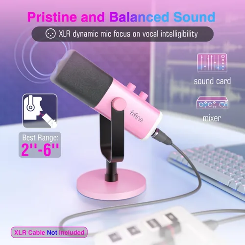 Miniatura 2 de FIFINE - Micrófono XLR/USB de PC para grabación de juegos con conector para auriculares, botón de silencio, RGB dinámico, de transmisión para Rosa