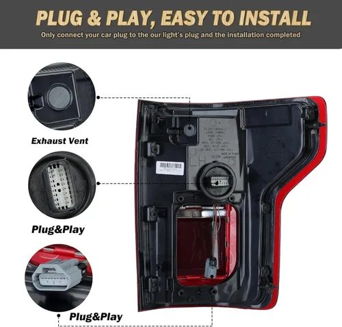 Miniatura 7 de Montaje de luz trasera LED Compatible con Ford F150 Raptor Lariat Limited Platinum King Ranch 2015 2016 2017 Lado del pasajero derecho Luz trasera