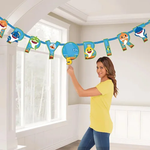 Miniatura 2 de Cartel de feliz cumpleaños de Baby Shark con texto en inglés «Add An Age – 10.5 x 10 pulgadas (paquete de 1) – Decoración de papel multicolor