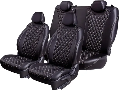 Miniatura 23 de Lord AutoFashion - Fundas de asiento para Toyota Tacoma 2016-2023 Turin Diamond de ajuste personalizado, impermeables, de cuero ecológico, diseño
