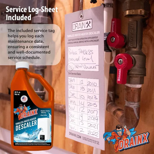 Miniatura 9 de DrainX Kit de lavado de calentador de agua sin tanque con solución descalcificadora líquida ecológica, mangueras de acero, bomba extra fuerte de 1/6