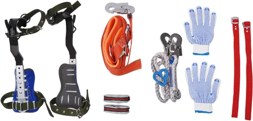 Miniatura 9 de Juego de picos de escalada de árboles, estacas ajustables de acero inoxidable para escalada de árboles con cinturón de arnés y correa trasera