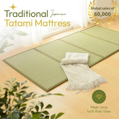 Miniatura 3 de MIINA Colchón japonés tradicional tatami, Igusa (hierba rusa), futón, 39 x 78 pulgadas (individual natural)