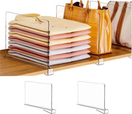 Miniatura 11 de Divisores de estantes de acrílico transparente para organización del armario, paquete de 6 divisores de estantes de armario para sudadera, toalla