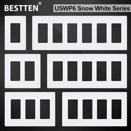 Miniatura 6 de BESTTEN Placa de pared sin tornillos de 5 segmentos, cubierta de enchufe decorador, placa decorativa para interruptor, serie blanca nieve brillante