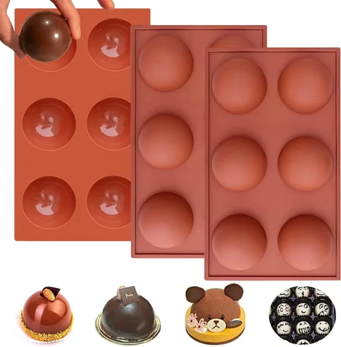 Moldes para bombas de chocolate caliente – Moldes de silicona de 2.5 pulgadas y semiesferas – Marrón/3 piezas
