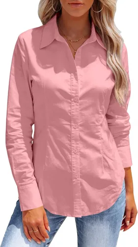 Miniatura 13 de Button Down Shirts for Women Long Sleeve Dress Shirts Collared Work Wrinkle Free Office Solid Blouses Fitted Tops