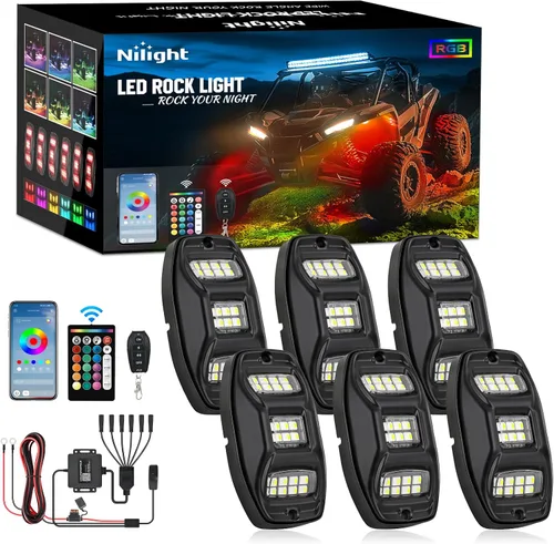 Miniatura 18 de Nilight 2 luces LED RGB de 3 pies con base de resorte y 4 luces de rock, control remoto de aplicación con patrones de persecución de bricolaje