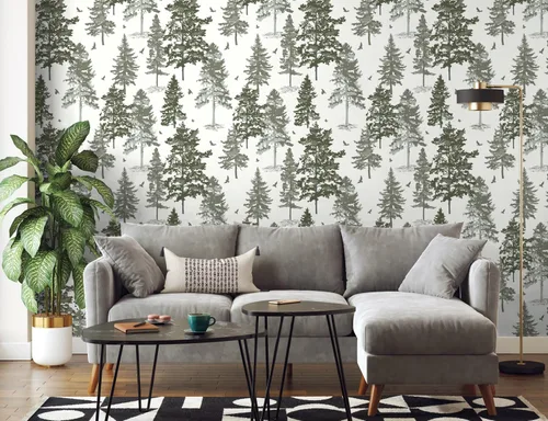 Miniatura 4 de Timeet Papel pintado vintage de despegar y pegar, papel pintado de árboles del bosque, papel de contacto de pinos gris oscuro, papel de vinilo