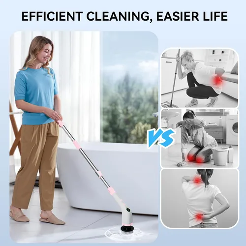 Miniatura 3 de Electric Bathroom Cleaning Brush, Cordless Spin Scrubber Full Body Waterproof IPX7 with Adjustable Handle, 8 Replaceable Brush Heads for