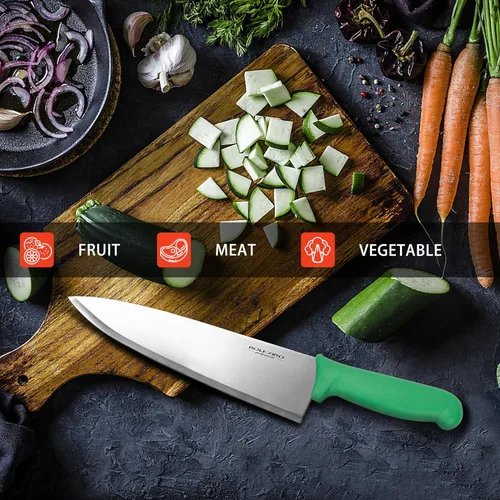 Miniatura 5 de Cuchillo de chef japonés de acero inoxidable de alto carbono de 8 pulgadas, cuchillo de cocina profesional extra afilado y ancho con mango Verde
