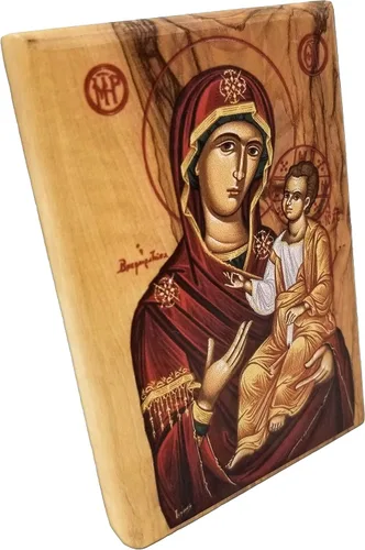 Miniatura 2 de Logos Trading Post Icono a todo color de madera de olivo de tierra santa de Israel, Virgen María de Jerusalén, placa de icono de madera hecha a mano