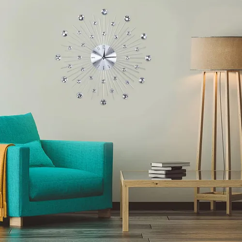 Miniatura 9 de Keenso Reloj de pared plateado metálico brillante, 20.1 x 20.1 x 2.0 in, resistente a la decoloración, requiere 1 batería AA, fácil de leer, buena