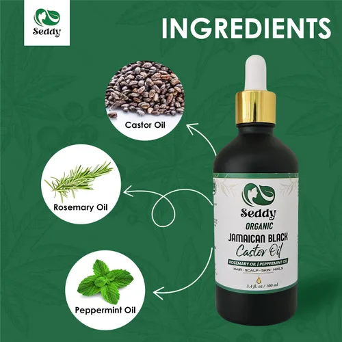 Miniatura 2 de Seddy Aceite de ricino negro jamaicano orgánico con romero y menta – Aceite de tratamiento para el crecimiento del cabello y el cuero cabelludo