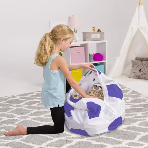 Miniatura 31 de Posh Stuffable - Sillón puff con almacenamiento para niños, contenedor de animales de peluche, organizador de juguetes de niños Lona rayas verde