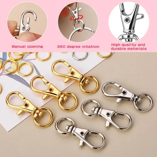 Miniatura 4 de 160 cierres de pinza de langosta, cierres giratorios con llaveros, clips de metal para llavero y anillos de salto, kit de fabricación de llaveros