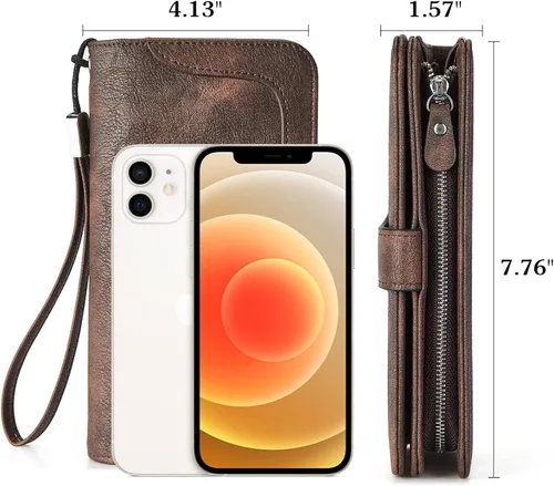 Miniatura 4 de BOSTANTEN - Cartera de cuero para mujer, bloqueo de identificación por radio frecuencia (RFID), cierre de cremallera alrededor, tarjetero, cartera