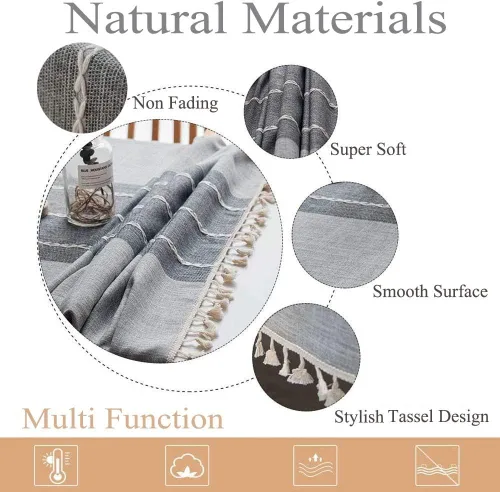 Miniatura 5 de Joy - Mantel textil de algodón lavable con flecos, que no se arruga para exterior e