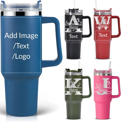 Miniatura 24 de Vaso de acero inoxidable con foto personalizada de 20 onzas / 30 onzas, taza de café personalizada con tapa y pajilla, taza aislada al vacío