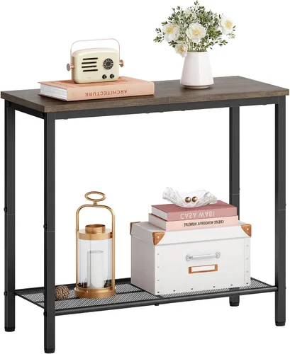 Miniatura 14 de Hoctieon Mesa auxiliar de 2 niveles, mesa auxiliar para sofá, mesa auxiliar estrecha con almacenamiento, mesita de noche delgada para espacios