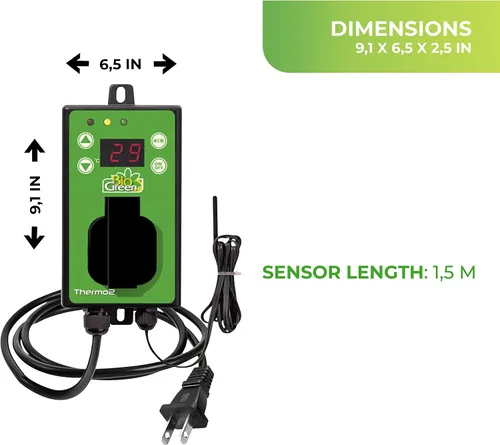 Miniatura 6 de Dr. Heater DR218-1500W - Calentador infrarrojo para taller de invernadero, 1500 vatios y Termostato digital BioGreen TER2/US Thermo 2 con función
