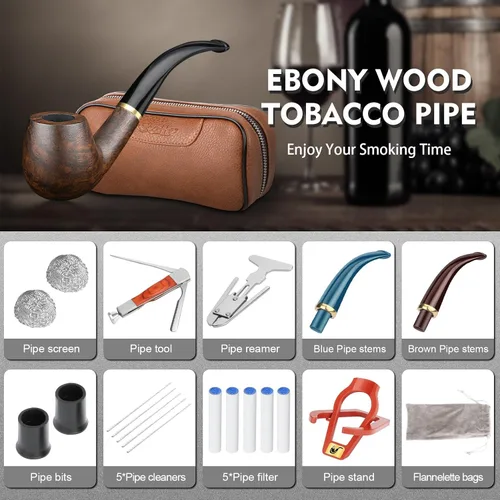 Miniatura 5 de Scotte Set de pipa artesanal, funda de cuero para pipa, pipa de madera y accesorios