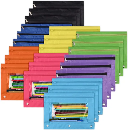 YoeeJob Estuche para lápices para carpeta de 3 anillas, estuches con cremallera para lápices a granel, estuche para lápices con ventana transparente