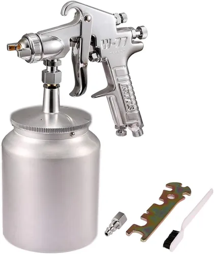 W77 Pistola rociadora de alimentación de sifón con taza de 1000cc, pistola rociadora de boquilla de 0.079 in, mango plateado