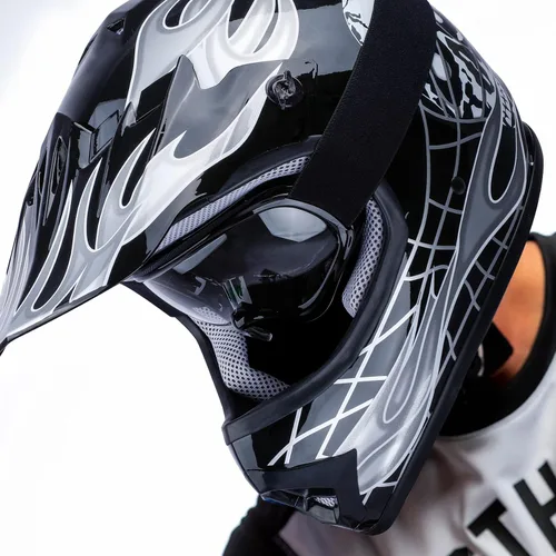 Miniatura 5 de XFMT - Juego de casco DOT con gafas y guantes para motocross, cuatrimoto y vehículos todoterreno para niños y jóvenes, diseño de calavera negro