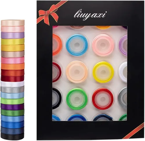 Miniatura 2 de LIUYAXI Juego de cintas de satén arcoíris – 20 colores, 3/8 pulgadas x 5 yardas cada uno, 100 yardas en total, cintas de satén coloridas de doble