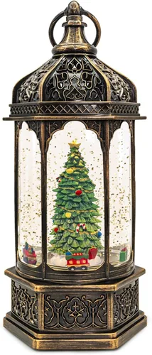 Miniatura 10 de Globos de nieve de Navidad, linterna musical, globo de nieve cilíndrico con temporizador de 6 horas, globos de nieve de bronce con caja de música