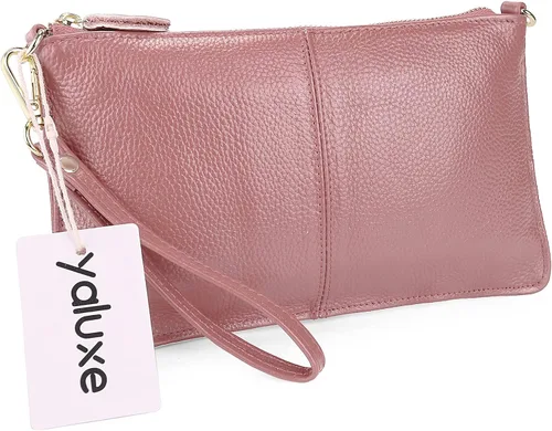 Miniatura 6 de YALUXE Clutch Wristlet - Cartera de piel auténtica con bloqueo RFID y cadena de hombro