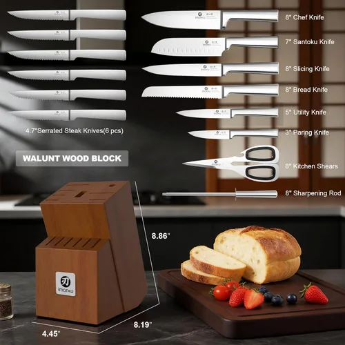 Miniatura 2 de imarku Juego de cuchillos – Juego de cuchillos de cocina de 15 piezas de acero inoxidable japonés con afilador – Cuchillos de cocina aptos