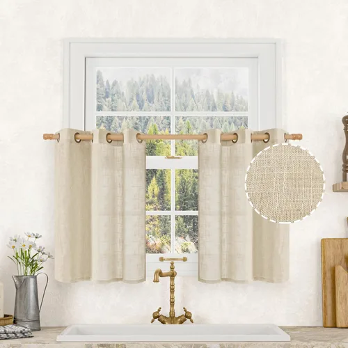 Miniatura 10 de LAMIT Cortinas de lino sintético para dormitorio, paneles filtrantes de luz, cortinas de lino con protección de privacidad con ojales para ventanas