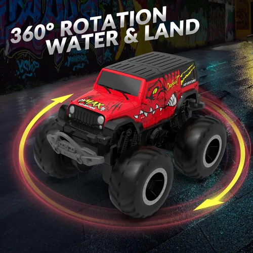 Miniatura 4 de STEMTRON Coche de control remoto anfibio 2.4GHz 1:20 todo terreno todoterreno RC coche control remoto barco regalos para niños niños rojo Rojo Suv