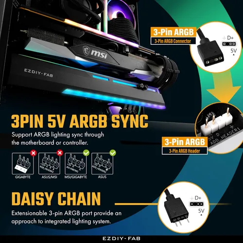 Miniatura 8 de EZDIY-FAB Soporte Abrazadera para GPU ARGB de 5V, Refuerzo de Soporte para Tarjeta Gráfica GPU, Soporte para Tarjeta de Video, Estructura