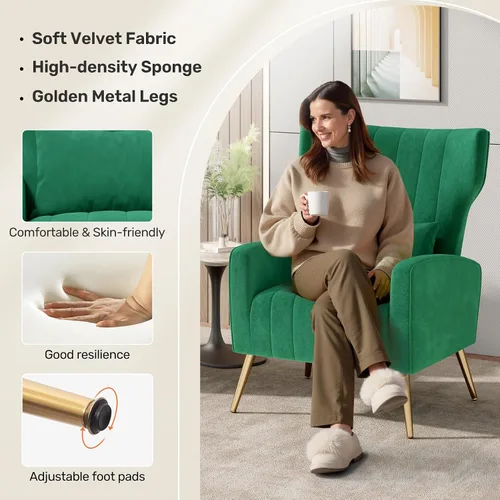 Miniatura 6 de Nalupatio Sillas de Acento Modernas para Sala de Estar Sillas Tapizadas de Tela de Terciopelo Silla de Lectura Sillón con Brazos de Mediados de Verde