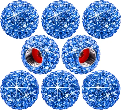 Miniatura 15 de 4 piezas de tapas de vástago de válvula de neumático con cristal brillante de diamante, tapas de válvula de neumático de rueda de coche con brillo