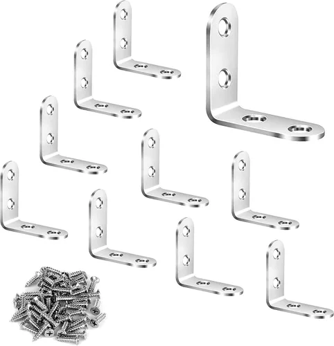 Miniatura 8 de 20 soportes en L de acero inoxidable, soporte de esquina de ángulo recto de 0.79 pulgadas, metal resistente, juntas de 90 grados