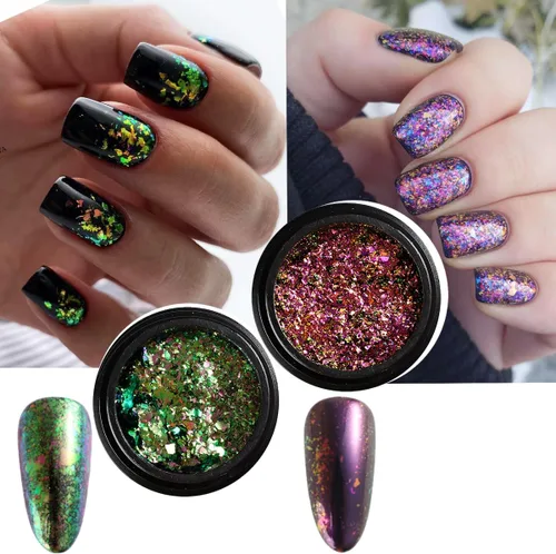 Miniatura 6 de Juego de polvos de uñas cromados, 14 colores, rosa, azul, plateado, efecto metálico, polvo de espejo para uñas con pinceles, pigmento holográfico