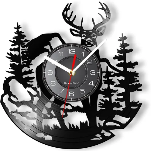 Miniatura 10 de Cabin Deer - Reloj de pared con 7 colores cambiantes, reloj de caza de ciervos de 12 pulgadas, silencioso, funciona con pilas, bosque y vida Con luz
