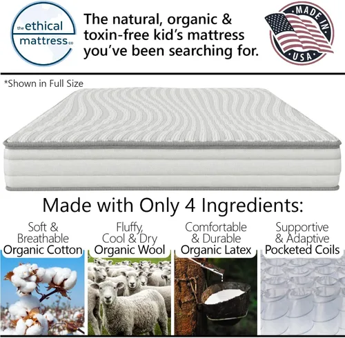 Miniatura 2 de Ethical Mattress CO - Colchón infantil de 6 pulgadas, sin toxinas, fabricado en los Estados Unidos con algodón orgánico, lana, látex y bobinas